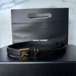 YSL Logo Slim Leather Belt